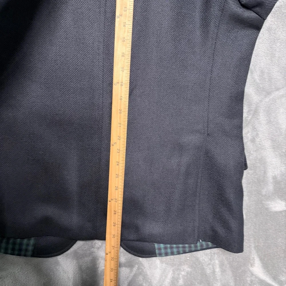 Q Mens Blazer Jacket 44R Navy Blue Zip‎ Inset Wool Plaid Lining Textured Coat